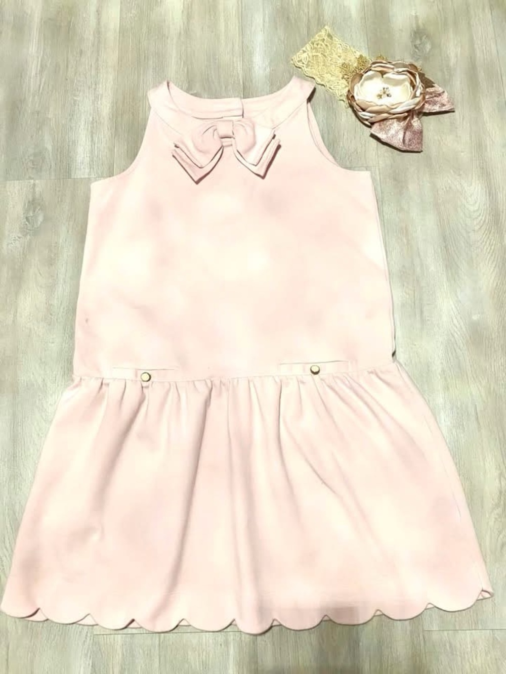 Janie and Jack Pale Pink Bow-Front Scalloped Hem Dress